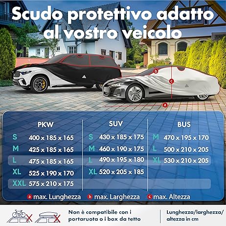 Telo Copriauto Antigrandine Per Dacia Spring – Imbottito, Impermeabile, Con Strisce Riflettenti E Apertura Laterale Con Cerniera